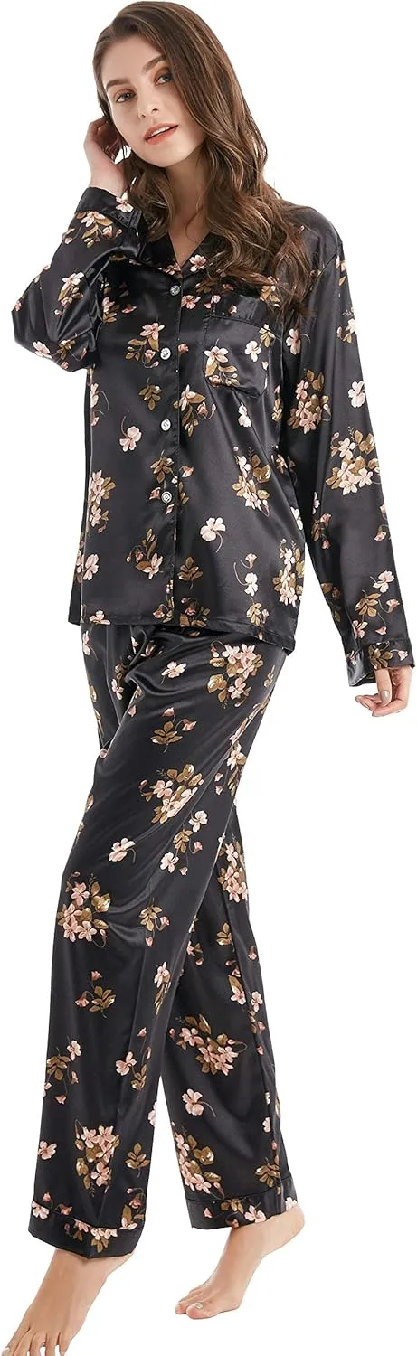 Women's Classic Satin Pajama Set Sleepwear Loungewear