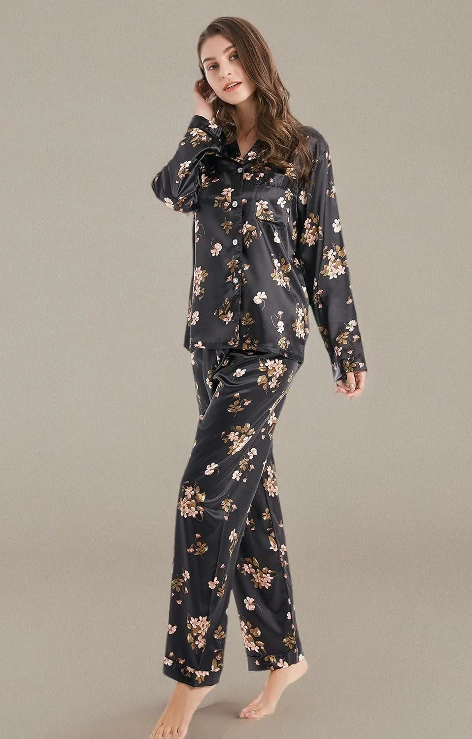 Women's Classic Satin Pajama Set Sleepwear Loungewear