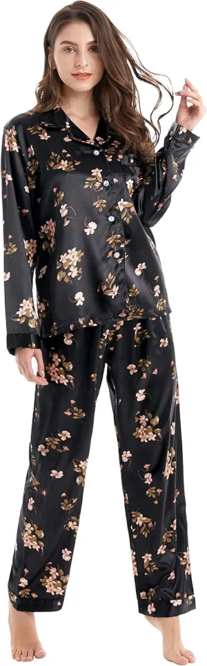 Women's Classic Satin Pajama Set Sleepwear Loungewear