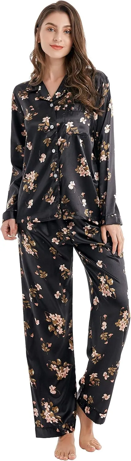 Women's Classic Satin Pajama Set Sleepwear Loungewear