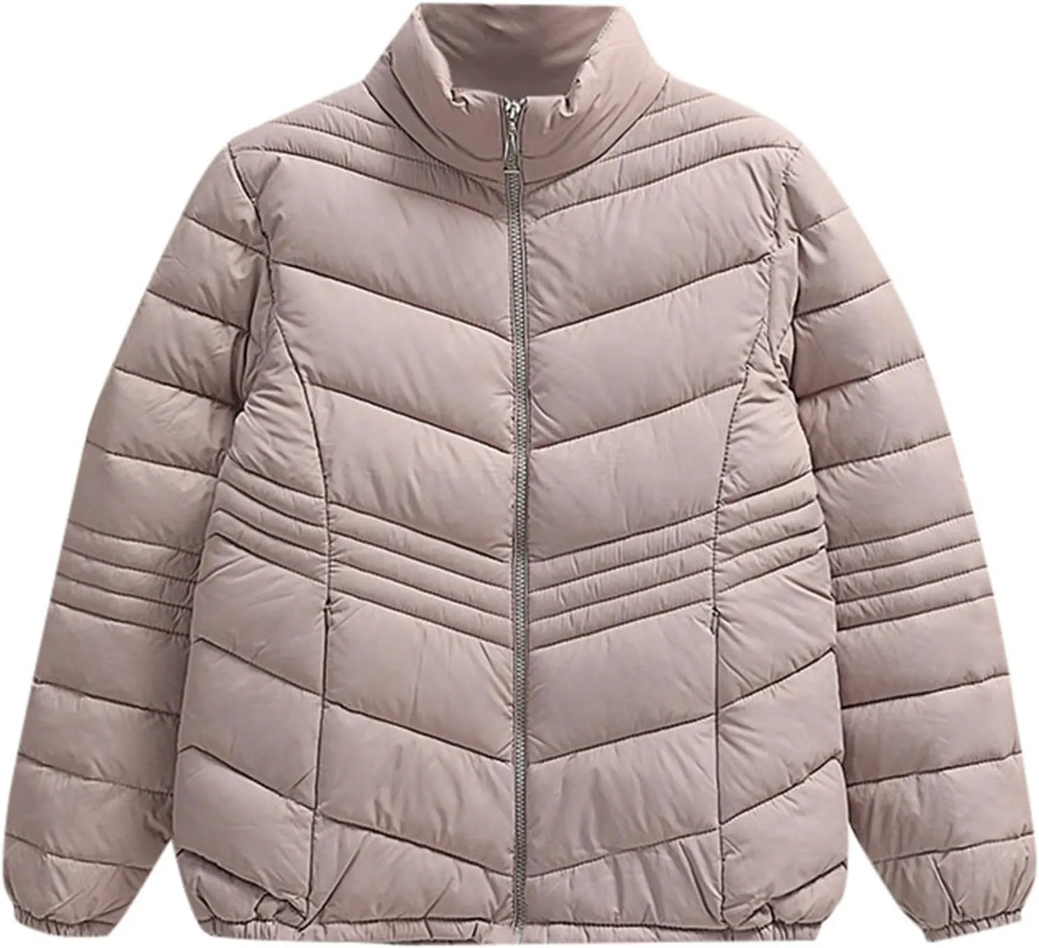 Women's Short Quilted Jackets Casual Stand Collar Zip Up Winter Down Puffer Jacket Padded Outerwear Coats with Pocket