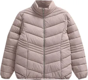 Women's Short Quilted Jackets Casual Stand Collar Zip Up Winter Down Puffer Jacket Padded Outerwear Coats with Pocket
