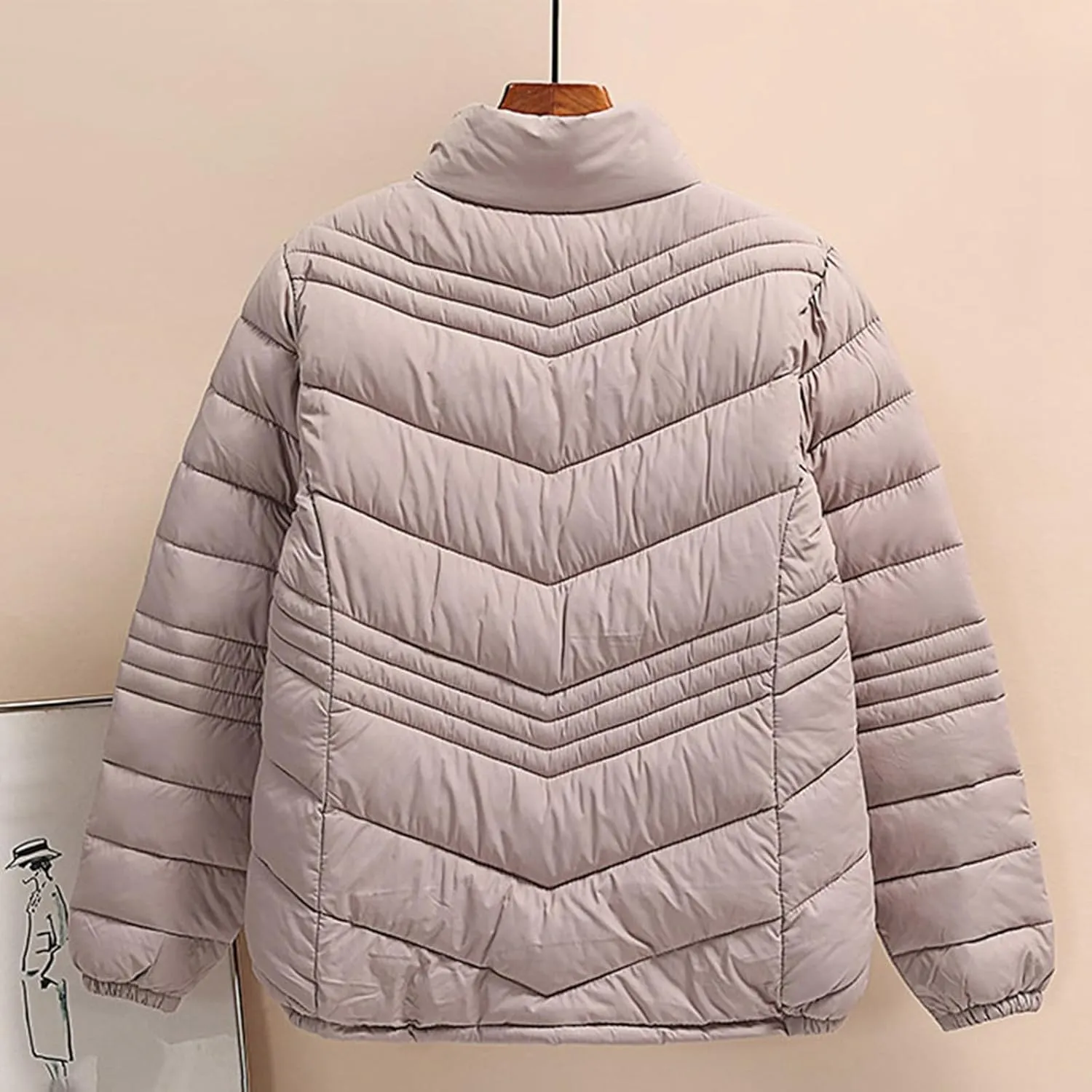 Women's Short Quilted Jackets Casual Stand Collar Zip Up Winter Down Puffer Jacket Padded Outerwear Coats with Pocket