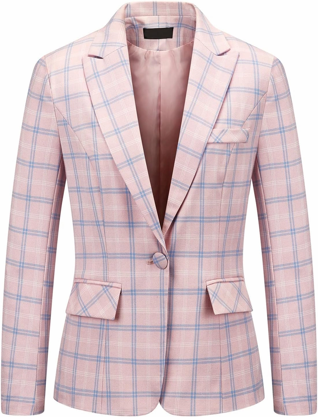 Womens 2 Piece Plaid Suits Set Business Office One Button Blazer Jacket Casual Long Sleeve Pant Suit Set