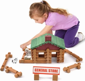 Wondertoys 170 Pieces Wood Logs Set Ages 3 , Classic Building Log Toys for Boy, Creative Construction Engineering Educational Gifts