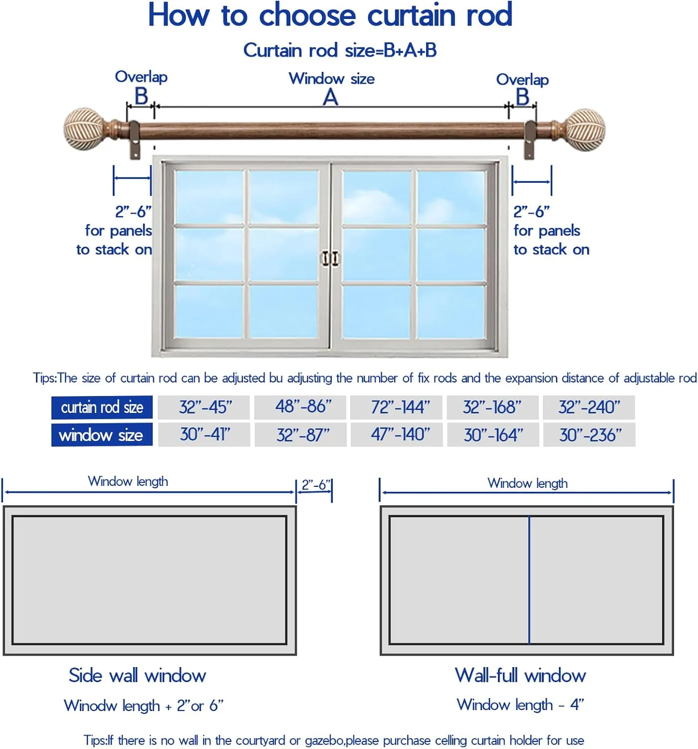 Wood Curtain Rods for Windows: 1 Inch Diameter Adjustable Drapery Rods 48" to 86", 2 Pack Heavy Duty Window Rod with Imitation Wood Grain Leaf Pattern Finials
