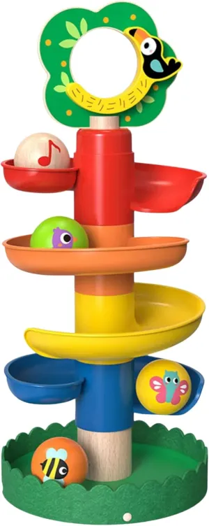 Wooden Ball Drop Tower Toy – Colorful Spiral Ramp Run with Rolling Balls – Sensory Toy for Toddlers, Hand-Eye Coordination & Fine Motor Skills Development