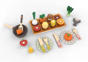 Wooden Play Food Sets for Kids Kitchen, Farm to Table, Play Kitchen Accessories Cutting Vegetables Toy, Pretend Play Food Cooking Games, Learning Resources Food for Kids 3 