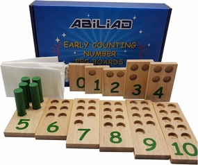 Wooden 0-10 Number Peg Boards with 57 Pegs – Teaches Concept of Zero, Even and Odd, Counting, Numerical Recognition – Develops Fine Motor Skills – Montessori Math Toy for Toddlers