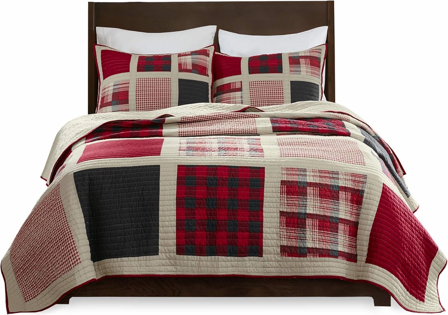 Woolrich Reversible Quilt Cabin Lifestyle Design - All Season, Breathable Coverlet Bedspread Bedding Set, Matching Shams, Oversized King/Cal King, Huntington Plaid Red, 3 Piece