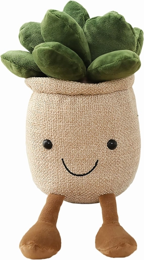 WUZHOU Tulip Plush Toy, 13.7" Flower Pot Stuffed Plushie Pillow Decoration, Soft Fluffy Toy Succulent Plants Friend Throw Pillow, Multicolor (Khaki-Succulent)