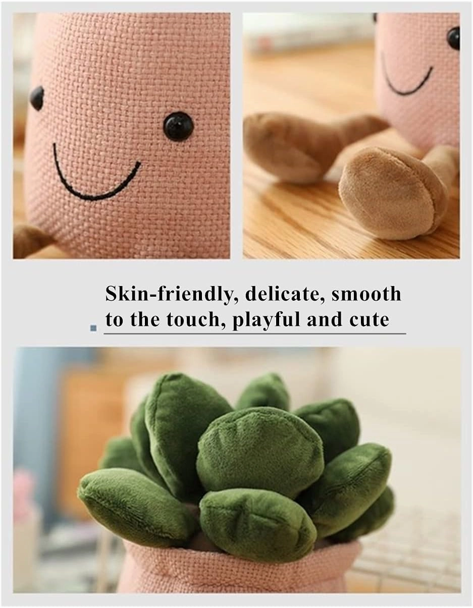 WUZHOU Tulip Plush Toy, 13.7" Flower Pot Stuffed Plushie Pillow Decoration, Soft Fluffy Toy Succulent Plants Friend Throw Pillow, Multicolor (Khaki-Succulent)