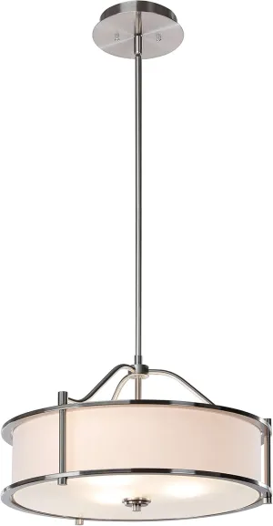 XiNBEi Lighting Pendant Lighting 18 inch 3 Light Drum Pendant Light with Fabric Shade and Glass Diffuser in Brushed Nickel, Classic Convertible Drum Chandelier for Living & Dinning Room XB-P1199-BN