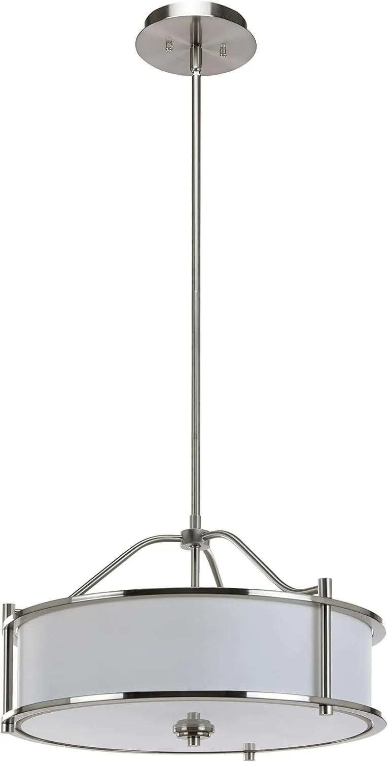 XiNBEi Lighting Pendant Lighting 18 inch 3 Light Drum Pendant Light with Fabric Shade and Glass Diffuser in Brushed Nickel, Classic Convertible Drum Chandelier for Living & Dinning Room XB-P1199-BN
