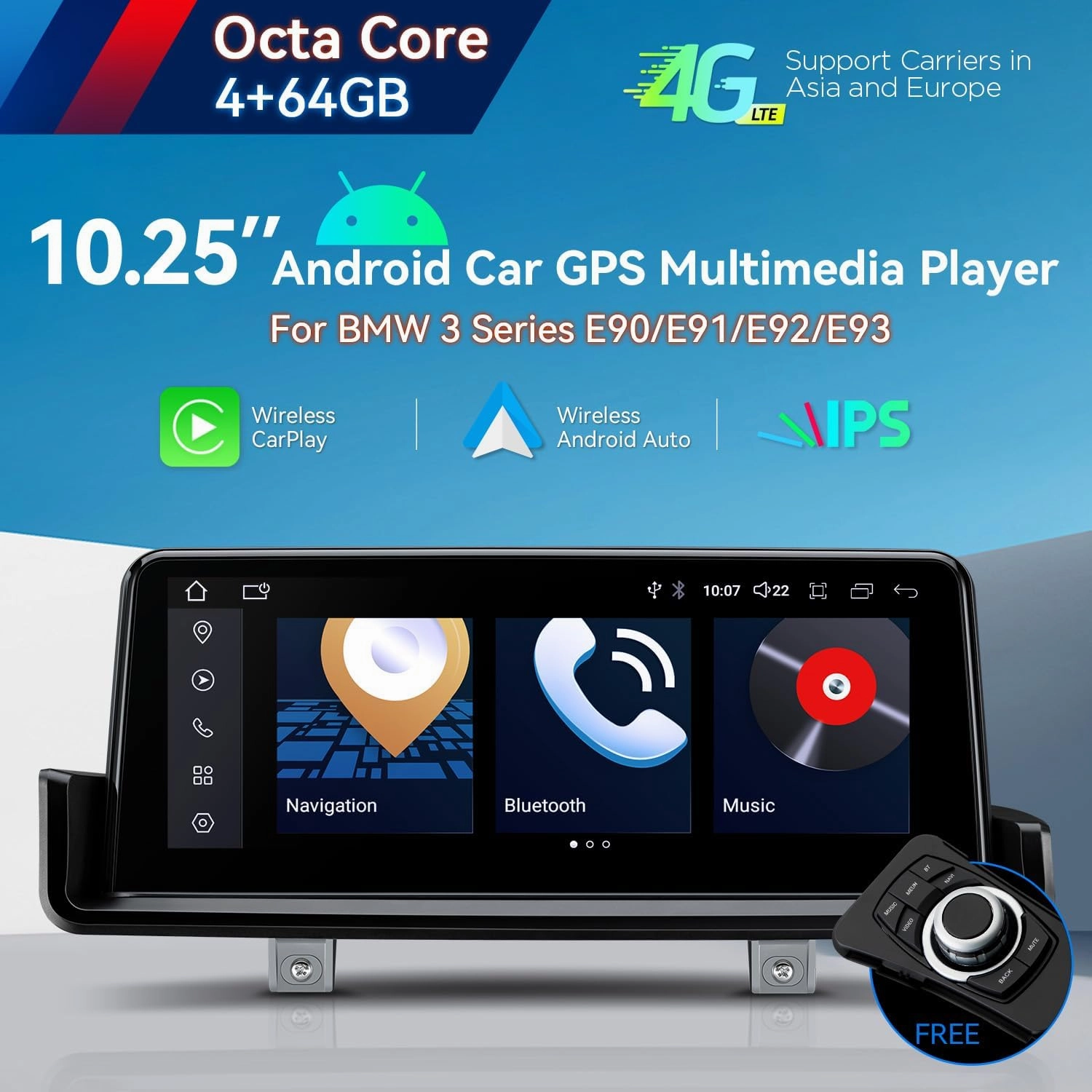 XTRONS 10.25 Inch Android 14 Car Stereo for BMW 3 Series E90 E91 E92 E93 (2008-2012) with no Original Display, IPS Touch Screen 4 64GB Car Radio GPS Navigation Support Wireless CarPlay Android Auto