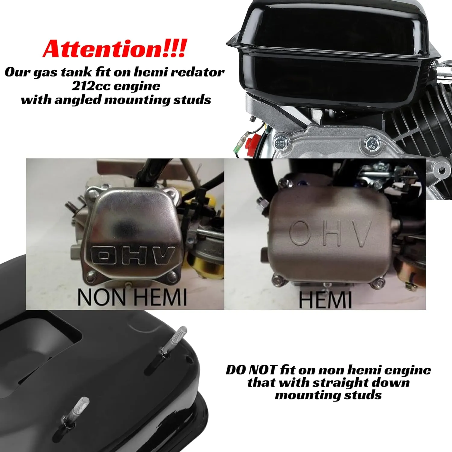 YOXUFA Gas Fuel Tank Replacement for Predator 212 196cc Coleman CT200U BT200X KT196 Baja Warrior MB200 Yerf Dog GX160 168F 200cc 224cc 6.5hp 5.5hp Powersports Mini Bike Go Kart Small Engine Parts