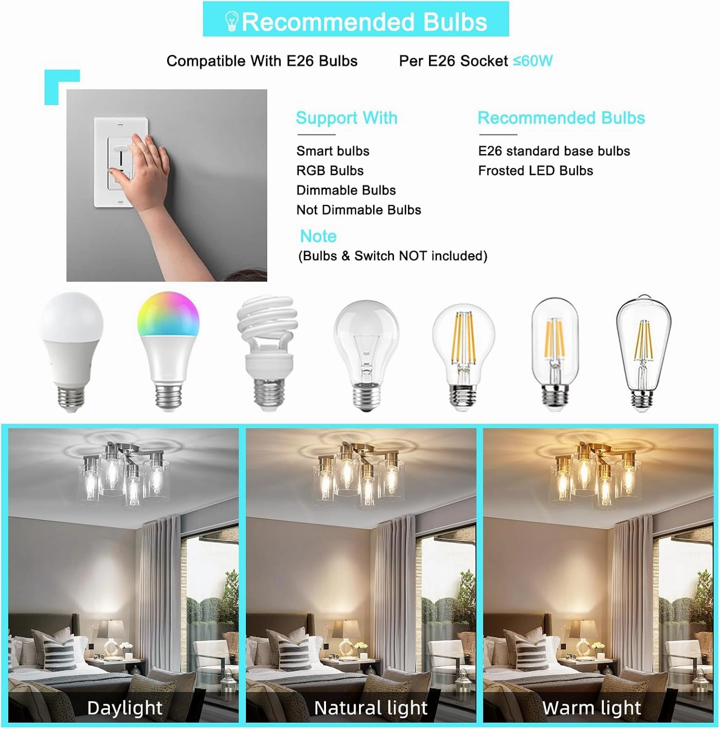 YYT Kitchen Lighting Fixtures Ceiling, Semi Flush Mount Ceiling Light, Brushed Nickel Cieling Lights Fixture, 4 Light Kitchen Light fixtures with Glass Shade for Bedroom Dining Room