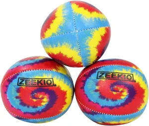 Zeekio - Tie Dye Festival Juggling Ball - Professional Grade - Suitable for All Levels & Ages - Synthetic Leather Ball Durable - 120 Grams - Pack of 3 - Red/Blue/Yellow Swirl
