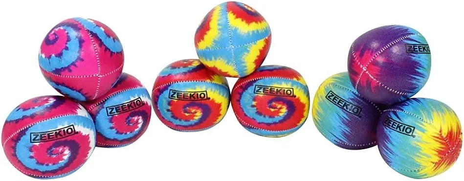 Zeekio - Tie Dye Festival Juggling Ball - Professional Grade - Suitable for All Levels & Ages - Synthetic Leather Ball Durable - 120 Grams - Pack of 3 - Red/Blue/Yellow Swirl