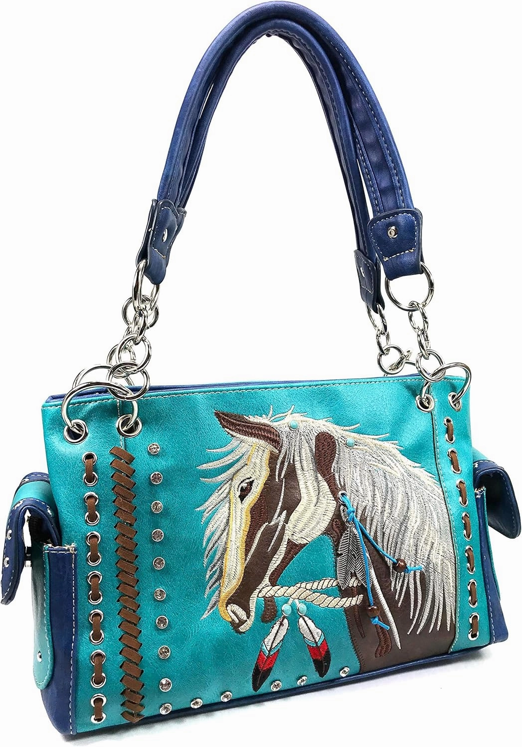 Zelris Dakota Dales Pony Horse Embroidery Mane Western Country Women Conceal Carry CCW Shoulder Handbag Purse with Wallet Set
