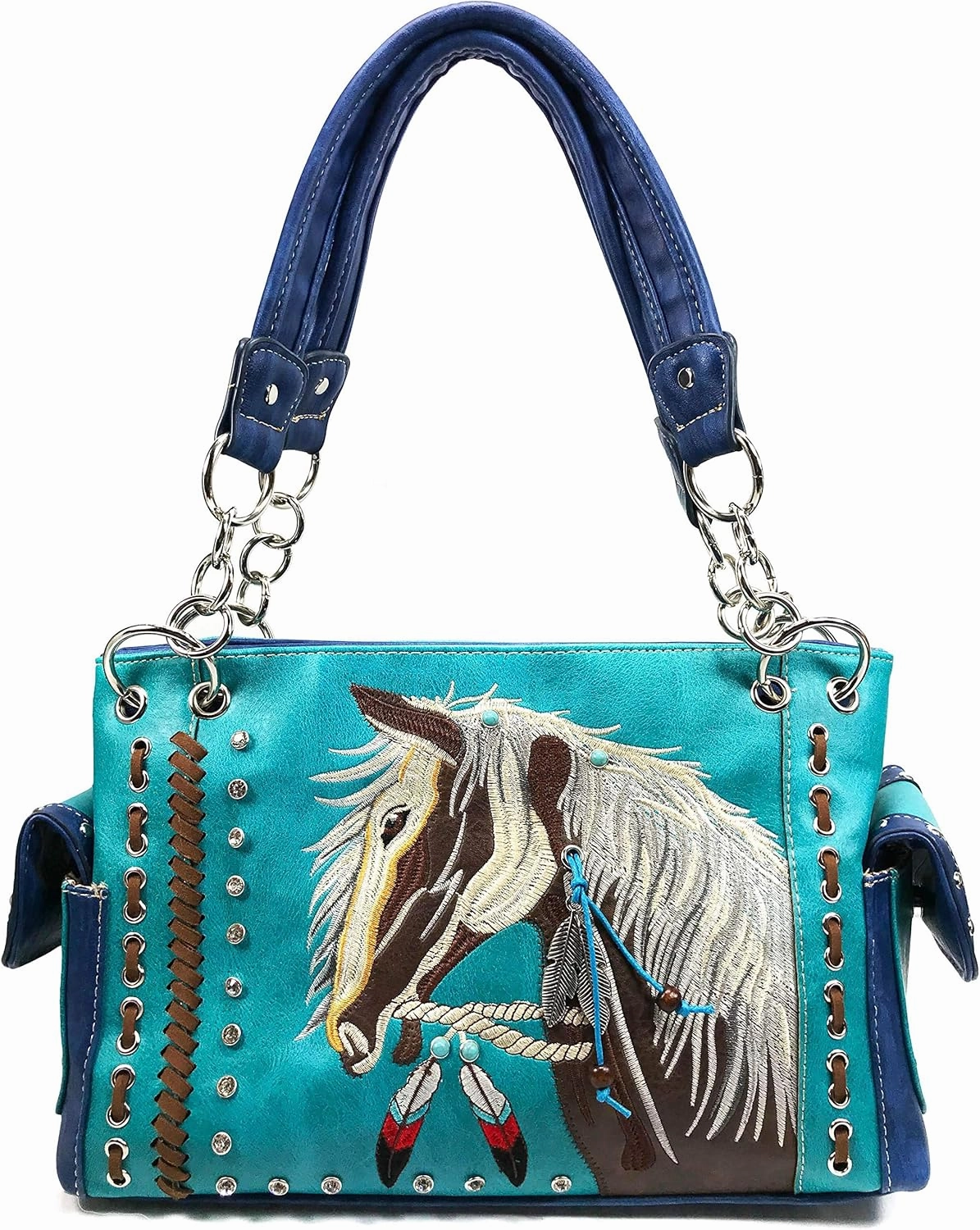 Zelris Dakota Dales Pony Horse Embroidery Mane Western Country Women Conceal Carry CCW Shoulder Handbag Purse with Wallet Set