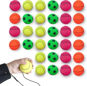 ZUYEE 4/8/16/32 Pack Wrist Return Ball 1.85 Inch Sports Wrist Balls On A String Rubber Rebound Balls (Basketball, Baseball, Soccer) Wristband Toy for Children Kids Gift Exercise or Play